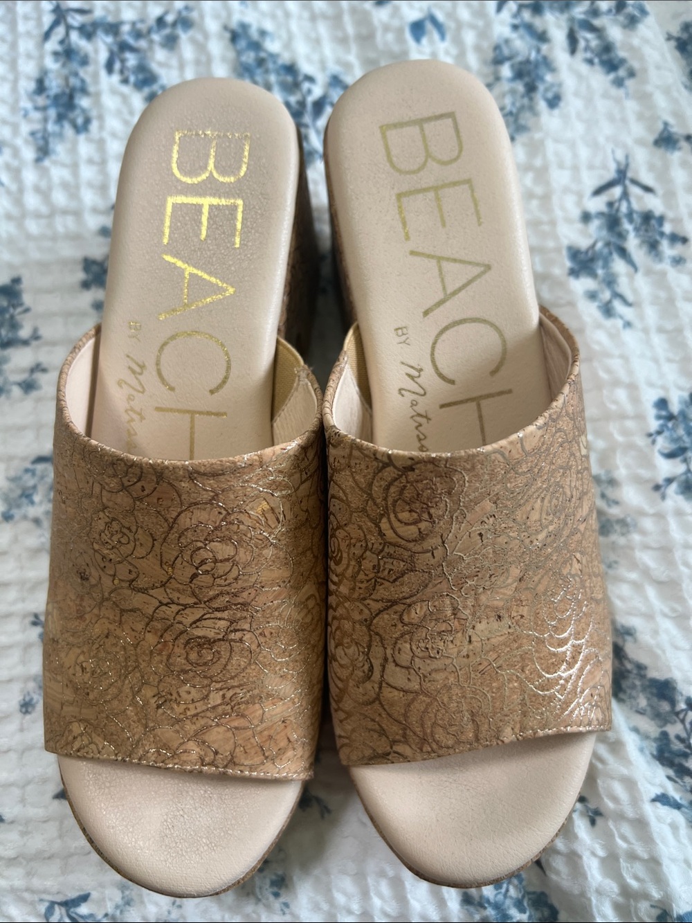 Women's Gold Cork Slide Sandals